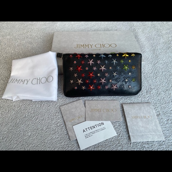 AUTHENTIC JIMMY CHOO ZIPPER LONG WALLET BLACK LEATHER - Picture 2 of 16